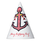 Nautische Anker Rood & Witte Strepen Ahoy Verjaard Feesthoedjes (Voorkant)