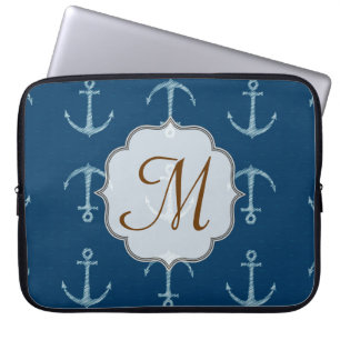 Nautische Anker Sail Monogram 15" Laptop Hoesje Sleeve