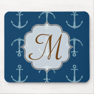 Nautische Anker Sail Monogram Initiaal Muismat