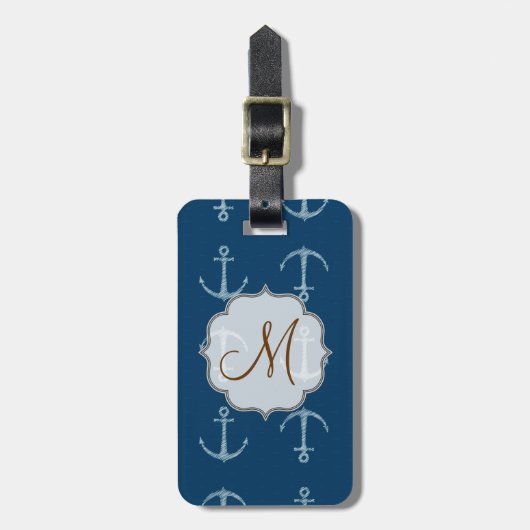 Nautische Anker Sail Sailing Monogram Bagagelabel (Voorkant verticaal)