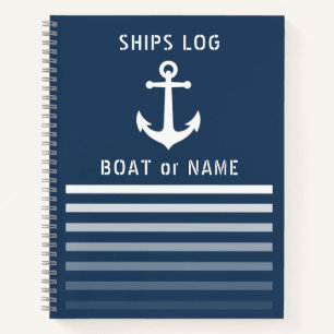 Nautische  Anker Ships Log Blue 8.5x11 Notitieboek