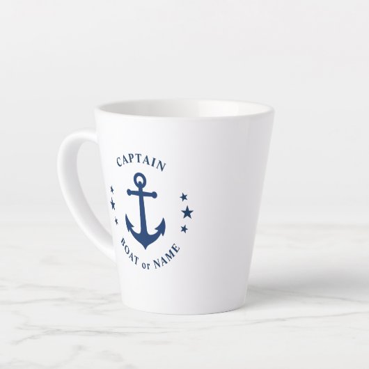Nautische anker sterren kapitein boot naam 2 opzij latte mok (Linkerhoek)