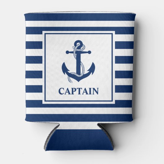 Nautische anker touw gestreepte kapitein blikjeskoeler (Voorkant)