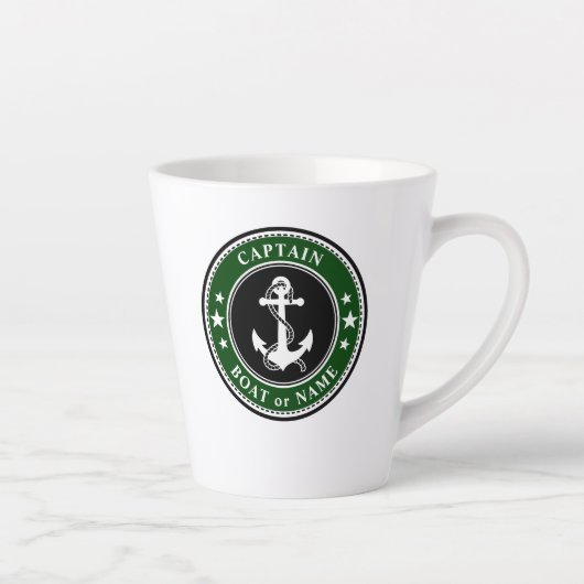 Nautische Anker Touw Kapitein Boot of Naam Groen Latte Mok (Rechts)