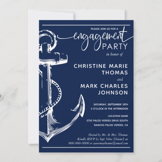 nautische anker verlovingsfeest bruiloft marine kaart (Voorkant)