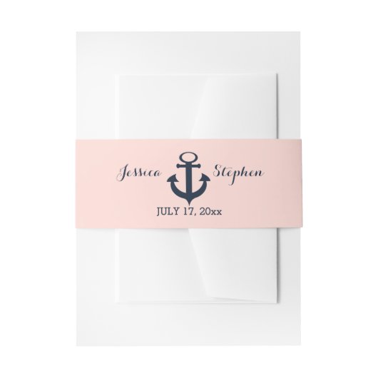 Nautische Anker Wedding Blush en Navy Blue Uitnodigingen Wikkel (Voorkant Voorbeeld)
