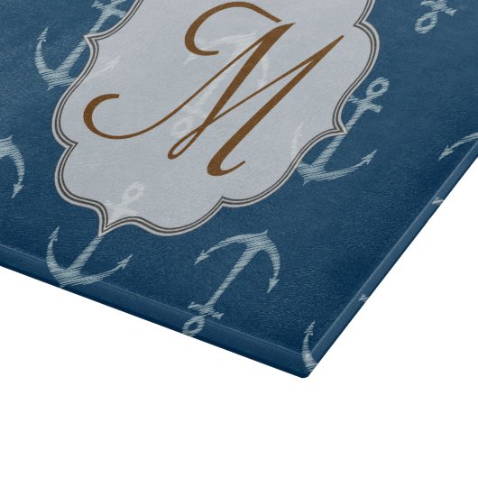 Nautische anker zeil monogram glas snijplank (Hoek)