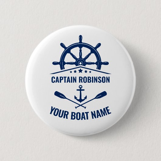 Nautische ankeroars Wielkapitein en naam boot Ronde Button 5,7 Cm (Voorkant)