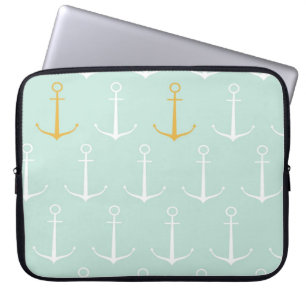 Nautische ankers preppy girly blue ankerpatroon laptop sleeve