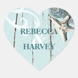 nautische aqua blue beach zeeschelp bruiloft hart sticker