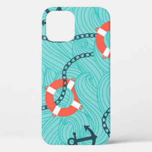nautische attributen freehand naadloos patroon iPhone 12 hoesje