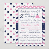 Nautische Baby Shower Uitnodigingen voor een meisj (Voorkant / Achterkant)