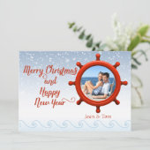 Nautische Beach Boaters Foto Kerstmis Kaart (Staand voorkant)