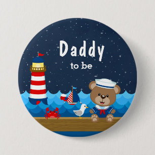 Nautische Beer Jongen Rood en Marine Papa Wordt Ronde Button 7,6 Cm