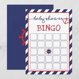 Nautische Bingo Baby shower Spel Navy Red Kaart
