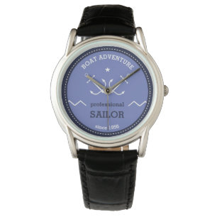 Nautische blauwe achtergrond met anker Horloge