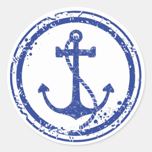 Nautische  Blauwe Anker Sticker - 1,5" Rond (Voorkant)