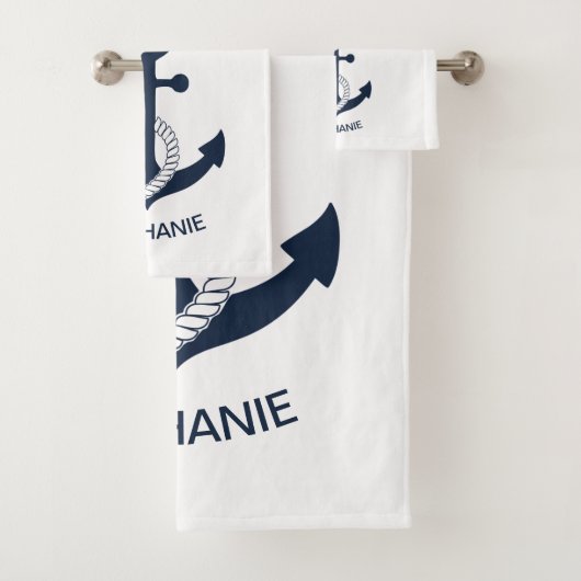 Nautische blauwe ankers met blauwe en witte strepe bad handdoek (Insitu)