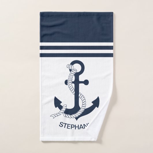 Nautische blauwe ankers met blauwe en witte strepe bad handdoek (Handdoek)