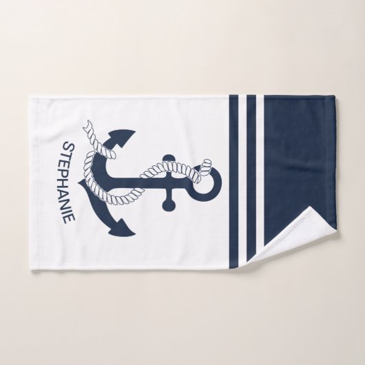 Nautische blauwe ankers met blauwe en witte strepe bad handdoek (Handdoek)