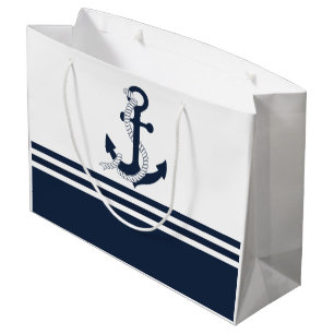 Nautische blauwe ankers met blauwe en witte strepe groot cadeauzakje