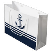 Nautische blauwe ankers met blauwe en witte strepe groot cadeauzakje (Voorkant Gekanteld)