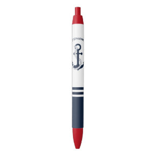 Nautische blauwe ankers met blauwe en witte strepe inkt pen