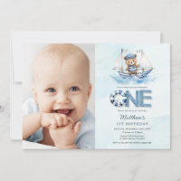 Nautische blauwe boot Teddy Bear 1e verjaardag fot