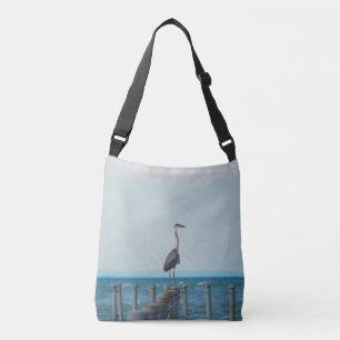 nautische blauwe reiger crossbody tas