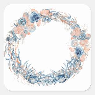 Nautische Blauwgroen Aqua Turquoise Blauwe Bloemen Vierkante Sticker