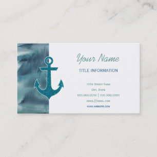 Nautische Blauwgroen Waterverf Glitter Anchor Visitekaartje
