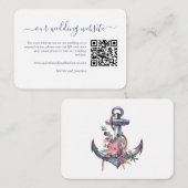 Nautische Bloemen Anker RSVP Details QR Code Informatiekaartje (Voorkant / Achterkant)