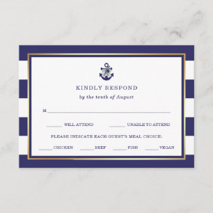 Nautische bloemen   Navy Blue RSVP met maaltijdkeu Kaartje