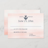 Nautische Blush en Navy Wedding Reactie RSVP Kaartje (Voorkant / Achterkant)