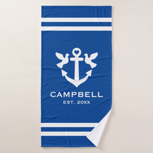 Nautische boot anker blauw en wit aangepaste naam bad handdoek (Badhanddoek)