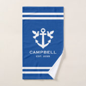 Nautische boot anker blauw en wit aangepaste naam bad handdoek (Handdoek)