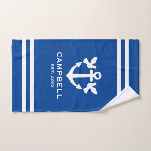 Nautische boot anker blauw en wit aangepaste naam bad handdoek (Handdoek)