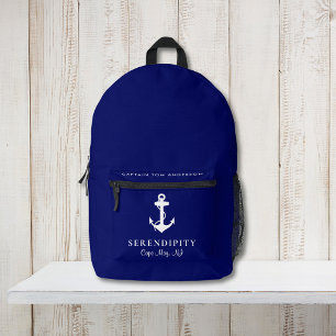 Nautische Boot Anker Kapiteins Marine Blauw Bedrukte Rugzak