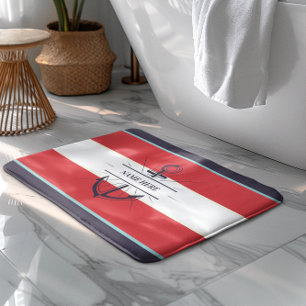 Nautische Boot Anker Marine Blauw Rood Wit Badmat