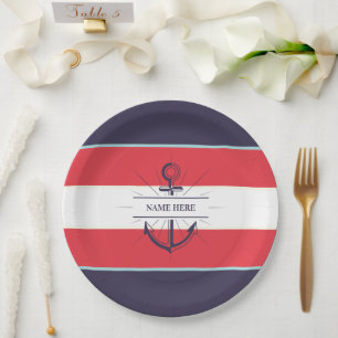Nautische Boot Anker Marine Blauw Rood Wit Papieren Bordje