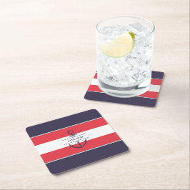 Nautische Boot Anker Marine Blauw Rood Wit Vierkante Kartonnen Onderzetter