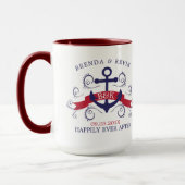 Nautische boot anker met blauw wervelingen accent mok (Links)
