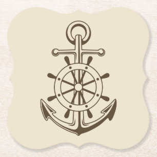  Nautische Boot Anker & Ship Wheel Tan Kartonnen Onderzetters