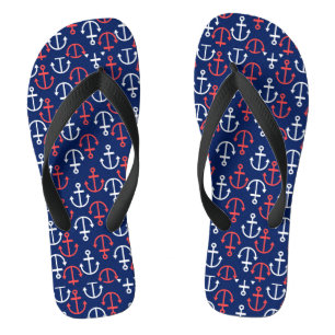 Nautische boot ankers in wit & koraal-rood teenslippers