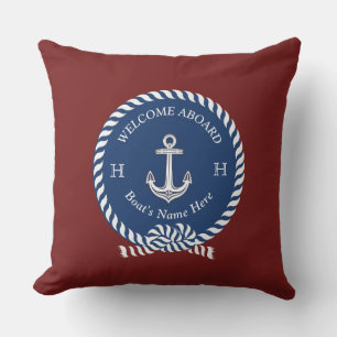Nautische Boot Naam Anker Maroon Red Navy Blue Buitenkussen