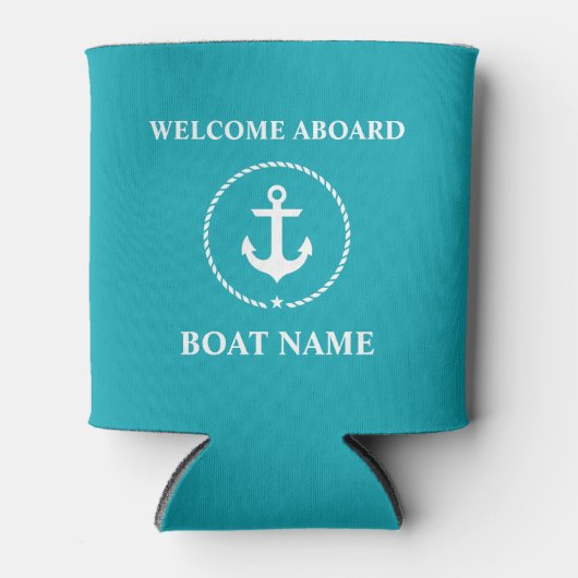 Nautische Boot Naam Anker Touw Turquoise Welkom Blikjeskoeler (Voorkant)