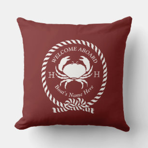 Nautische Boot Naam Crab Rope Maroon Rood Welkom Buitenkussen