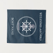 Nautische Boot Naam Gepersonaliseerde Marine Blauw Wandkleed (Voorkant (horizontaal))