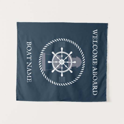 Nautische Boot Naam Gepersonaliseerde Marine Blauw Wandkleed (Voorkant (horizontaal))