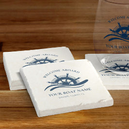 Nautische Boot Naam Schip Wiel Welkom Aan boord Stenen Onderzetter